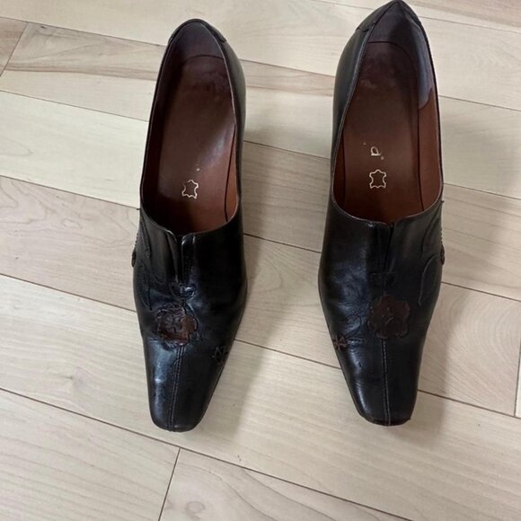 Simona Leather Heeled Shoes – Chocolate Brown with Floral Stitch Detail Size 6 - Picture 3 of 8